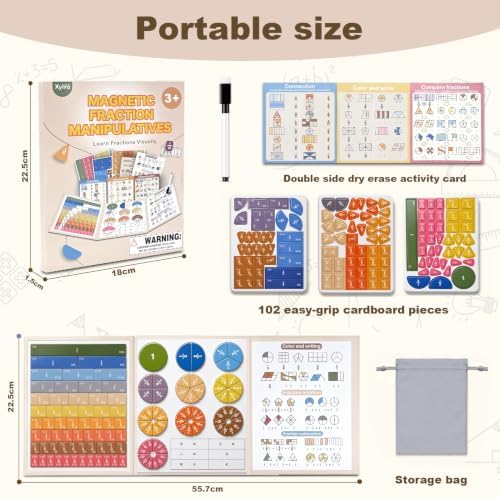 Magnetic Fraction Manipulatives for Kids, Fraction Tiles & Circles with Magnetic Fraction Board, Dry-Erase Activities for Comparing & Learning Fractions, Elementary Classroom Math Teaching Aid - Image 2