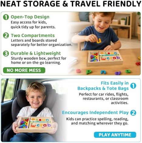 Wooden See and Spell Word Game Learning Toys for Kids 3-6 Puzzle Board - Image 4