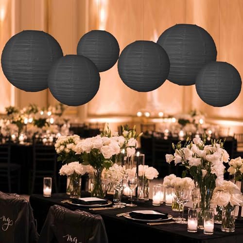 Paper Lanterns Party Decorations 6 PCS Black Round Hanging Lanterns Chinese Japanese Paper Lantern Lamp for Wedding Graduation Birthday Baby Shower Anniversary Retirement Party - Image 5