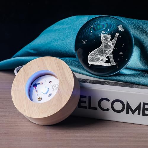 60mm 3D Crystal Ball Cat Lover Gifts for Women Cat Themed Sympathy Figurines Decor Gifts with Wooden Light Base - Image 5