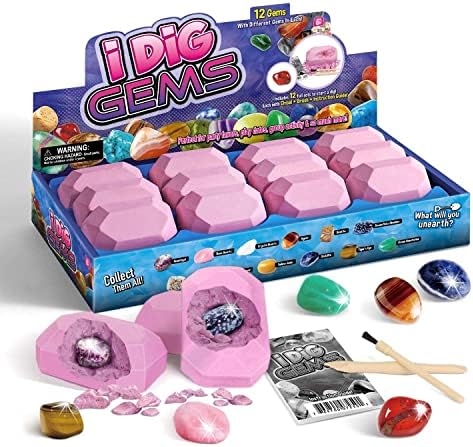 Gamerside Gem Dig Kit, 12 Real Gem Stone Crystals & Rocks, STEM Toys 6+ by Gamerside