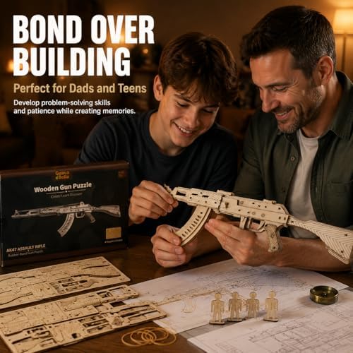 Wooden 3D Puzzle AK47 Model Building Kit – DIY Rubber Band Gun Assembly Set for Adults, Mechanical Model Kit for Hobbyists, Craft Gift for Men Dad Husband - Image 5