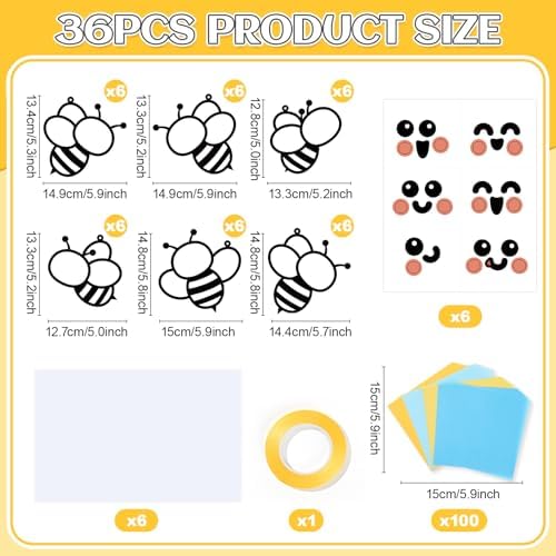 Qyeahkj 36 Set Summer Bee Suncatchers Crafts for Kids DIY Insect Bug Window Tissue Paper Craft Kit Hanging Decor for Classroom Home Activity Art Project Birthday Party Favor - Image 2