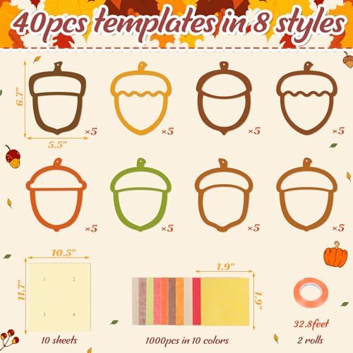 Renbuzhu 40-Pack Fall Acorn Paper Suncatchers Crafts Kit - DIY Autumn Stained Glass Window Decorations for Thanksgiving Activities, Art Projects - Image 4