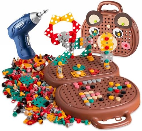 Magic Montessori Play Toolbox with Drill, 203Pcs Magic Montessori Play Toolbox Bear-Themed, 2D/3D Creativity Tool Box Montessori Toys Gift for Age 3-12 Years Old Boys Kids, Girls by xibulun
