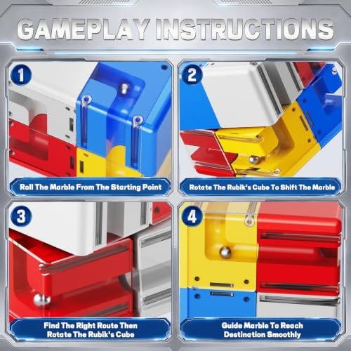 3D Maze Cube Ball Puzzle Brain Teaser for Adults & Kids, Educational Learning Toys Logical Thinking, Family Board Games Tabletop, Durable Puzzle Cube (White&Blue&Red&Yelllow-C, 2.8x2.8x2.8) - Image 4