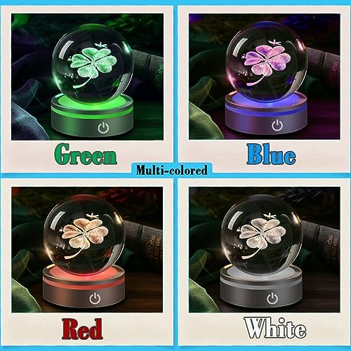 IFOLAINA Crystal Ball Lamp, 3D Four Leaf Clover K9 Decorative Night Light, Clear, 3.15 inches, Rechargeable USB, Ideal Gift for Her Birthday, Wedding, Anniversary - Image 5