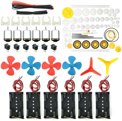 EUDAX 6 Set Rectangular Mini Electric 1.5-3V 24000RPM DC Motor with 84 Pcs Plastic Gears,Electronic Wire, 2 x AA Battery Holder,Boat Rocker Switch,Shaft Propeller for DIY Science Projects by EUDAX