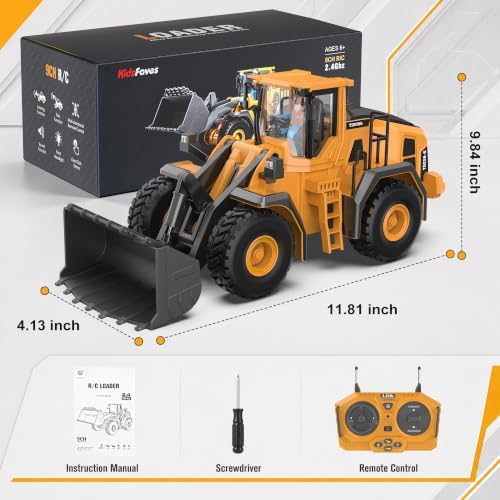KidsFaves RC Wheel Loader Toy – 9-Channel RC Construction Vehicle, 1:20 Scale, with Sound and Light Effects– Suitable for Kids Ages 3+ - Image 6
