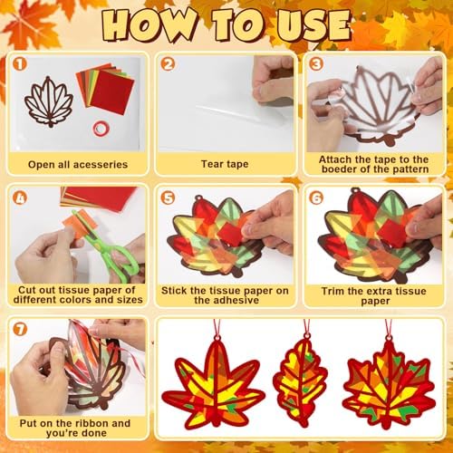 Qyeahkj 36 Set Fall Maple Leaves Suncatchers Crafts Kit for Kids - Image 3