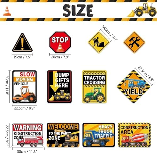 WERNNSAI 12 PCS Construction Party Signs Truck Road Sign Cutouts - Image 2