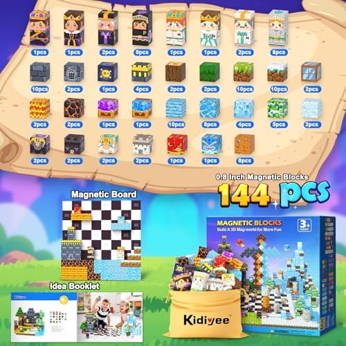 144PCS Magnetic Blocks - Mine Magnet World Chess Set, Magnetic Building Toys Games for Kids Ages 5-7 6-8 8-12, Magnet Blocks Kids Toddler Toys, Ideal Gifts for Boys & Girls Ages 3+ - Image 5