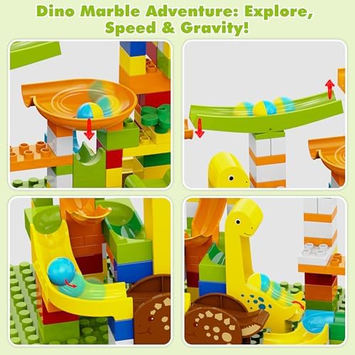 Dinosaur Marble Runs for Kids 4-8 Building Blocks Compatible with LEGO DUPLOS Marbles Run/138Pcs Classic Big Blocks Marble Run for kids Ages 3-5 STEM Toy/Montessori Toys Gift for Kids Age 3,4,5,6,7,8+ - Image 2