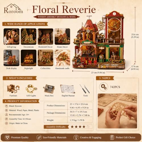 Roroom Mechanical 3D Wooden Puzzles for Adults, 742pcs Wood Building Kit - Image 2