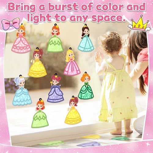 QOUBAI 32 Sets Princess Suncatchers Craft Kit DIY Window Stained Glass Effect Princess Paper Crafts Home School Classroom Decoration Kid Birthday Gift Creative Art Project Activity Game - Image 6