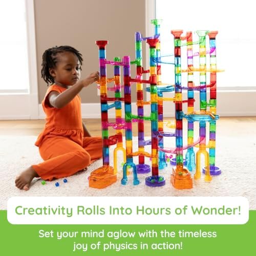 Fat Brain Toys Marble Run 200 Piece Set, Open-Ended Construction Set with Glow-in-the-Dark Marbles for Kids Ages 3+ - Image 2