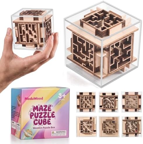 Fidget Brain Teaser Games for Kids: Wooden Puzzle Fidget Toy for Toddlers - Handheld Maze Puzzle Cube for Travel - 3D Labyrinth Game Road Trip Toys for Boys & Girls Ages 3-8 by Unknown