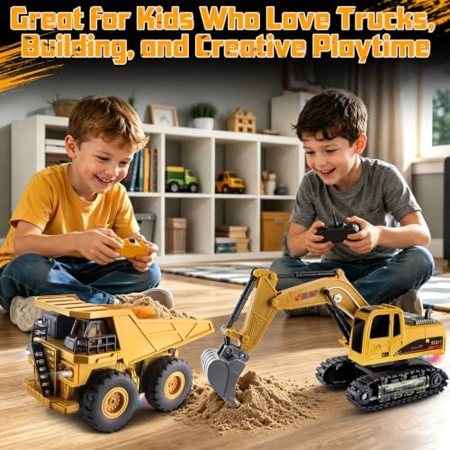 YongnKids 2 Pcs Large Rc Excavator Toy & Dump Truck for Kids Age 6+ - Image 4