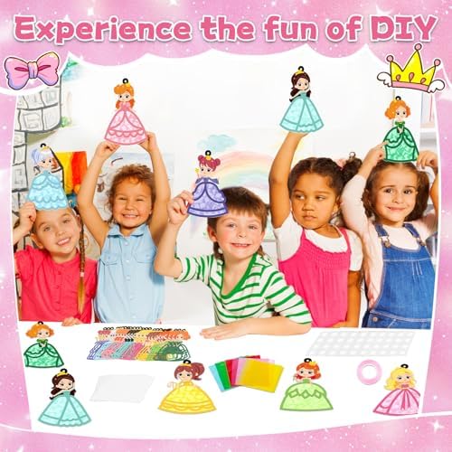 QOUBAI 32 Sets Princess Suncatchers Craft Kit DIY Window Stained Glass Effect Princess Paper Crafts Home School Classroom Decoration Kid Birthday Gift Creative Art Project Activity Game - Image 5