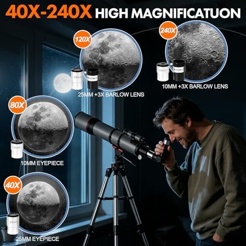 Aurosports Telescope for Adults High Powered - 90mm Aperture 800mm Portable Refractor Telescope for Adults Astronomy Beginners & Kids with Tripod Phone Adapter Carrying Bag - Image 3