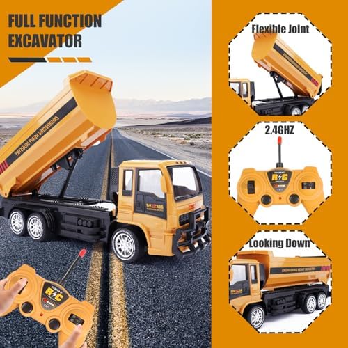 Jiakora Remote Control Dump Truck for Kids, 2.4GHz RC Construction Vehicle with LED Lights, 45° Dumping Function, 2 Rechargeable Batteries, Toy Truck for Boys Girls 3 4 5 6 7 8 Years Old - Image 3