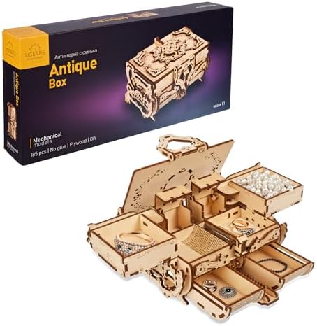 UGEARS Antique Box 3D Wooden Puzzles for Adults - Wooden Model Kits for Adults Puzzle Box DIY Kits for Adult Mechanical Models Brain Teaser, Hobby Set Home Decoration by UGEARS-ModelingJoy
