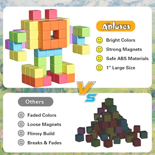 Apluses Magnetic Blocks for Kids Toys, Magnetic Building Cubes Toy for Sensory STEM Autism Education Preschool, Magnet Toys for 3 4 5 6 Year Old, Birthday Gifts Games for Boys Girls - Image 3