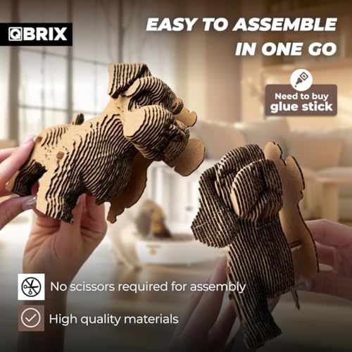 QBRIX Another 3 Puppies 3D Puzzle for Adults, DIY Craft Kit for Home Decor, 3D Model Kit for Teens 14+, Creative and Original Gift for Craftlovers, Cardboard Model Building Kit - Image 3