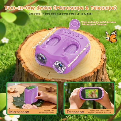 2-in-1 Kids Microscope Telescope, Temodu 2.0" 1000X Digital Microscope for Kids, HD Portable Education Telescope for Kids Birthday Festival Gift, Science Fun Toys for Children Age 4-12 (Purple) - Image 5
