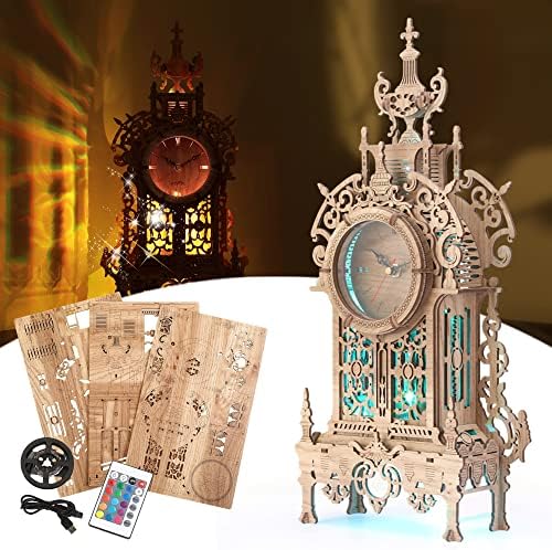 FUNPOLA 3D Wood Puzzle LED Tower Clock, 3D Puzzle Building Desktop Clock Model DIY Architectural Building Blocks (LED-TC01 Wood) by FUNPOLAHomeDecor3DPuzzles