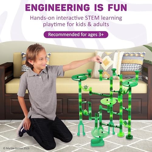 Marble Genius Marble Run Starter Set STEM Toy for Kids Ages 4-12 - 130 Complete Pieces (80 Translucent Marbulous Pieces and 50 Glass Marbles), Construction Building Block Toys, Theme (Jungle) - Image 4