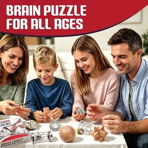 9pcs Metal & Wooden Brain Teaser Puzzles Set, 3D Brain Teasers Steel Puzzles for Adults Teens Kids, Educational IQ Unlock Interlock Puzzle Gift Set - Image 5