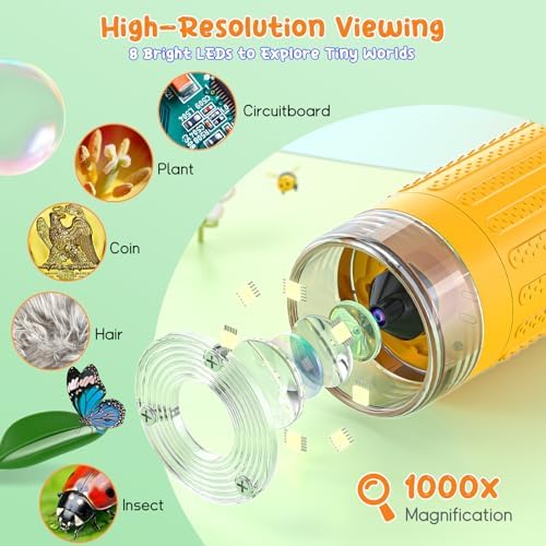 SKYBASIC Digital Microscope for Kids, 3" Screen 1000X Handheld Microscope HD Pocket Portable Microscopes Camera, Science Edu Fun Birthday Gifts Toys for Ages 4-12 Children Students Boys Girls -Yellow - Image 3