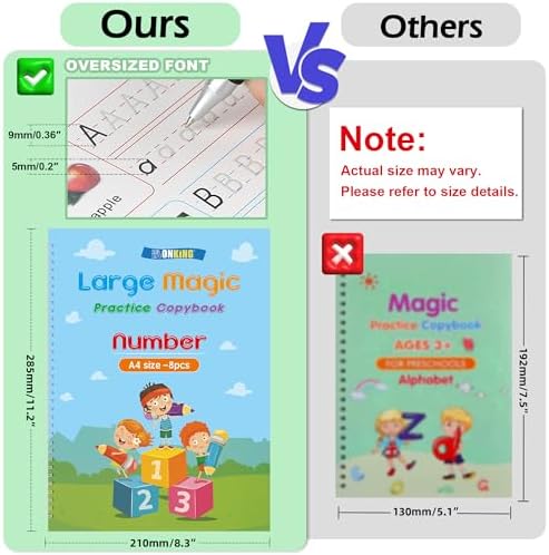 Large Handwriting Magic Grooved Practice Copybook Set: 5-Pack with Wooden Alphabet Tracing Board, Reusable Letter Learning Kit for Kid Age 3-8, Ideal for Kindergarten and Preschool Calligraphy Control - Image 2