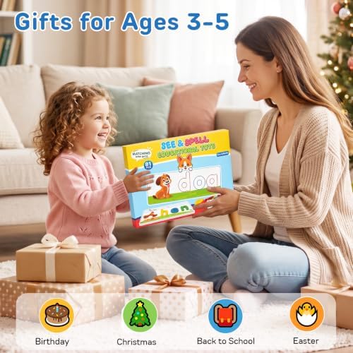 Officygnet Learning Toys for 3 4 5 6 Years Old Boys and Girls, See & Spell CVC Word Builders with Alphabet Cards for Kids Ages 3-5, Matching Letter Game for Preschool Toddler Learning Activities - Image 6