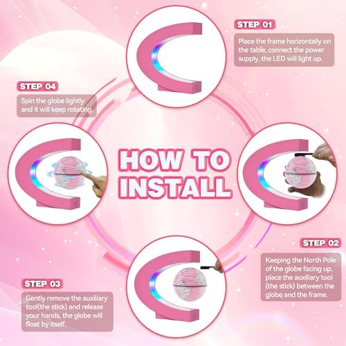 Flagest Magnetic Levitation Floating Globes with LED Lights, C Frame Floating Globe Lamp, Cool tech Gadgets for Home Office Desk Accessories, Gifts for Women, Ladies, Girls, Teachers, Colleagues(Pink) - Image 3