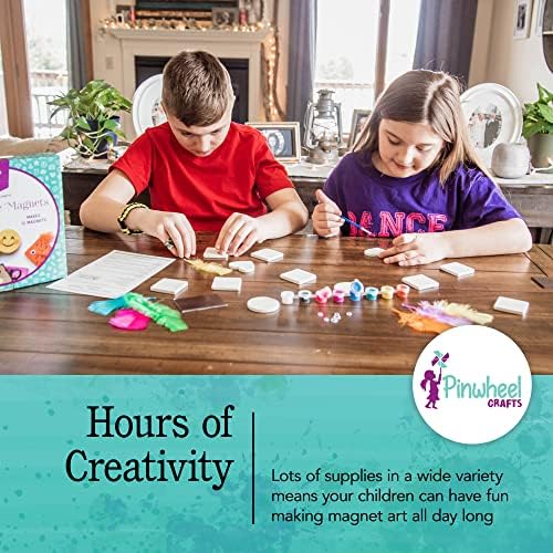 Pinwheel Crafts Magnetic Tile Art Kit Ages 6-12+ Years - Paint Your Own Magnetic Mini Tiles Includes 12 Tiles, Magnets, 8 Paints, Brush, Googly Eyes - DIY Magnet Making Kit for Kids - Image 4