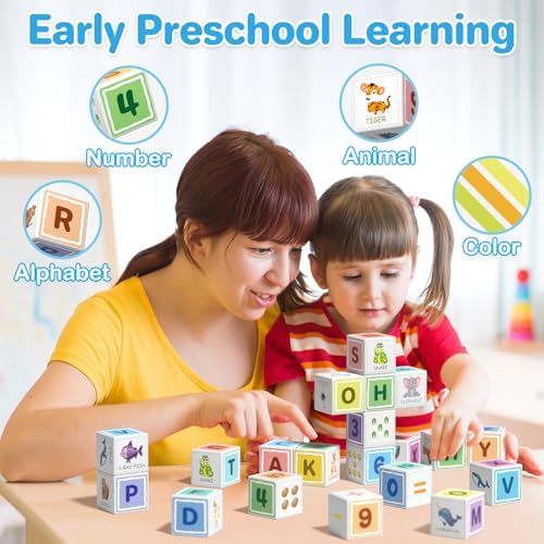 Large Magnetic Blocks for kids ages 4-8-Toddler Toys,30pcs Big Magnet Building Blocks, STEM Sensory Travel Printed Montessori Toys for Boys&Girls, Learning Construction Magnetic Cubes for Gift - Image 4