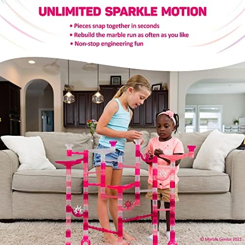 Marble Genius Marble Run Starter Set STEM Toy for Kids Ages 4-12 - 130 Complete Pieces (80 Translucent Marbulous Pieces and 50 Glass Marbles), Construction Building Block Toys, Pink, - Image 4