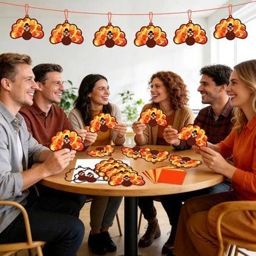Qyeahkj 36 Set Thanksgiving Turkey Suncatchers Crafts for DIY Fall Window Tissue Paper Craft Kit Autumn Hanging Decor for Harvest Home Activity Art Project Birthday Party Favor Gift - Image 6