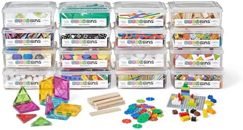 hand2mind STEM Bins Comprehensive Set by Brooke Brown, STEM Bins for Classroom, STEM Manipulatives for Elementary, STEM Activities, Kids Engineering Building Kits, Science Teacher Supplies (Set of 16) by hand2mind
