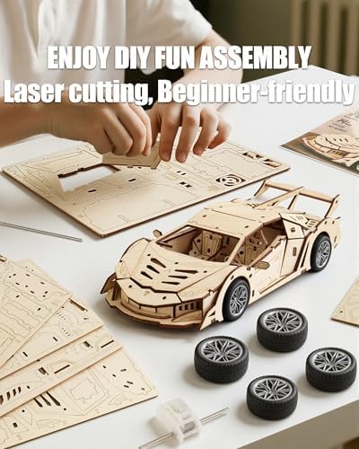 3D Wooden Puzzles for Adult, 114pcs Wood Craft Sports Car - Image 6