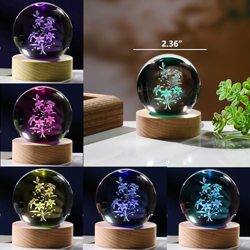 3D Lily Gifts for Women - Crystals Ball 60mm - I Love You Gifts - Figurine for Room, Birthday, Lovers, Girlfriend, Wife - Image 3