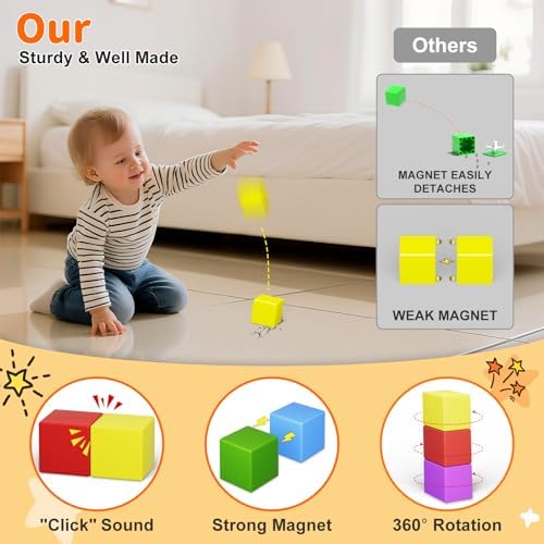 Magnetic Blocks Large, 56PCS 1.42in Magnetic Building Blocks for Kids Ages 4-8, STEM Sensory Travel Autism Montessori Toys for Toddlers, Learning Construction Magnetic Cubes for Birthday Gift - Image 3
