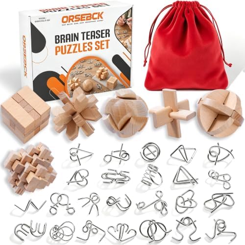 30pcs Metal & Wooden Brain Teaser Puzzles Set, 3D Brain Teasers Wire Puzzles for Adults Teens Kids, Educational IQ Unlock Interlock Puzzle, Entertaining & Thoughtful Gift Set by Unknown