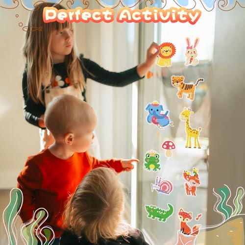 Labeol Diamond Art Kits for Kids Boys and Girls Ages 6-8-10-12 Easy to DIY Creative Diamond Art Sticker Craft by Numbers Kits for Kids and Adult Beginners (Jungle Animals) - Image 6