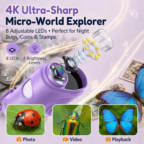 Kids Microscope, 4K 1000X, 2.4" Screen, STEM Toy Ages 4-8, Violet - Image 3