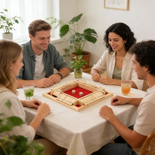 Shut The Box Game 2-4 Players Classic Dice Board Game 10 Numbers Table Math Games Traditional Wooden Family Game for Night Pub Bar Classroom Travel Improves Mathematical Skills (Red) - Image 2