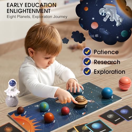 Wooden Solar System Model Board，Kids Solar System，Montessori Planet Toys,Educational Planets Balls,Preschool Learning Puzzle，Space Learning Toys - Image 3