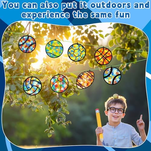 32 Sets Sports Ball Suncatchers Craft Kit DIY Window Stained Glass Effect Football Baseball Basketball Paper Craft Home School Classroom Decoration Kid Birthday Gift Creative Art Project Activity Game - Image 6